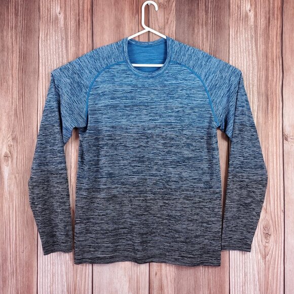 Lululemon Mens XL Metal Vent Tech Long Sleeve Shirt Blue Black Striped Athletic - Picture 1 of 11